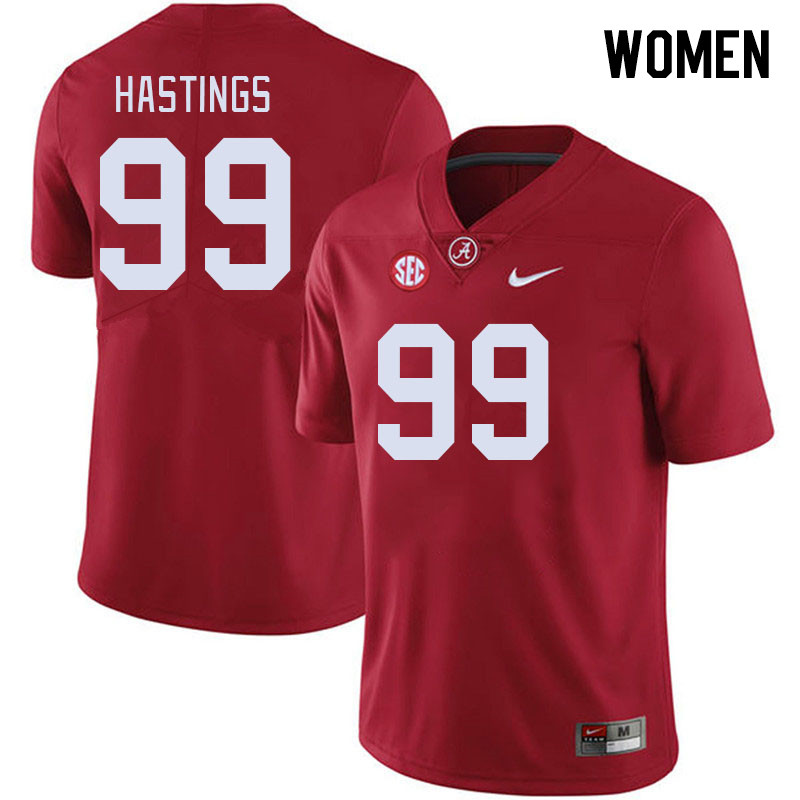 Women #99 Isaiah Hastings Alabama Crimson Tide College Footabll Jerseys Stitched-Crimson